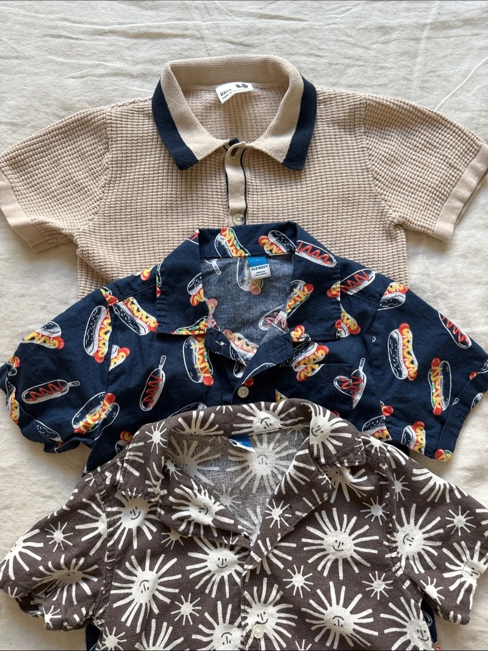 Cotton On Kids + Old Navy Pattern Polo Shirts & Navy Trimmed Waffle Knit